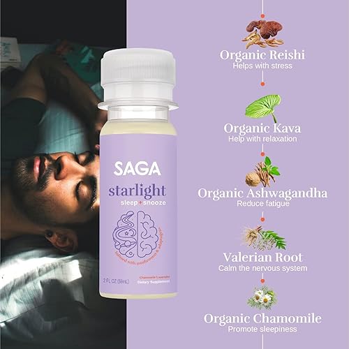Miniatura 2 de SAGA Disparos orgánicos para dormir  Contiene adaptógenos y hongos - raíz de valeriana, reishi y GABA  Alta biodisponibilidad y inicio rápido