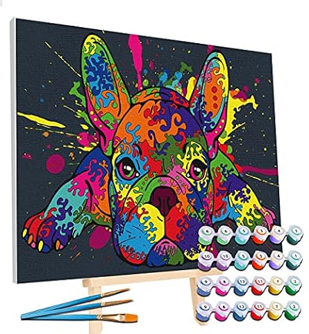 SPLAT PLANET Obraz z motywem buldoga francuskiego po numerach, fluorescencyjny neonowy obraz, kolorowanie według numerów, malowanie do sztuki ściennej, malowanie według numerów na płótnie, malowanie