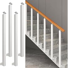 34/36/38/40/42in Front/Side Mount Stair Posts, Black/White Indoor Outdoor 270Adjustable Metal Baluster Post, Staircase Balusters with Screws Kit for Deck, Balcony and Porch