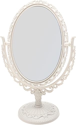 Elegante espejo de maquillaje vintage para mujer, espejo de escritorio ovalado de doble cara, diseño simple para tocador, dormitorio y oficina,