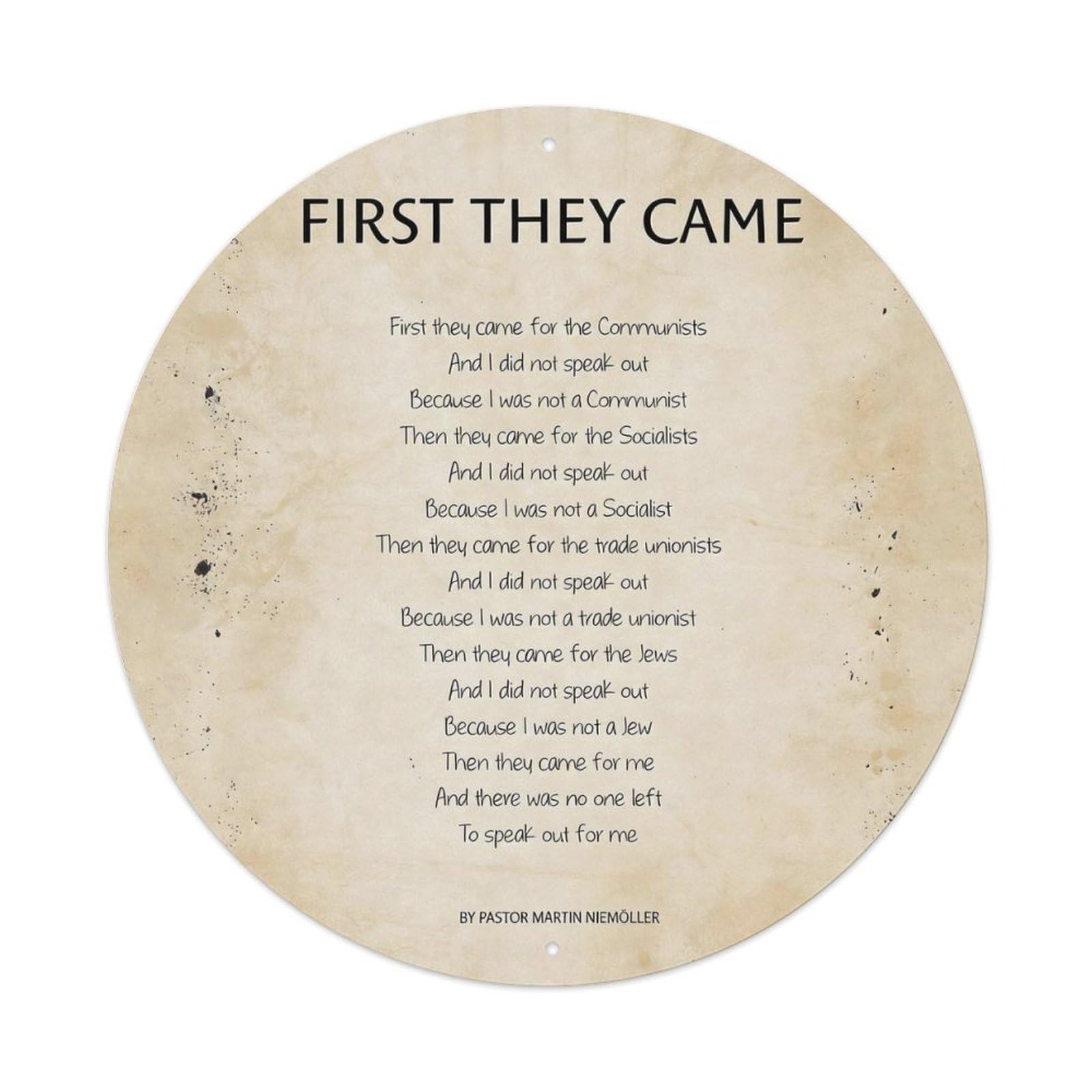 Rkundrne Vintage First They Came Poem Print Metal Tin Sign Garden Bedroom Cafe Bar Man Cave Home Wall Decor Metal Poster 8X8 Inches
