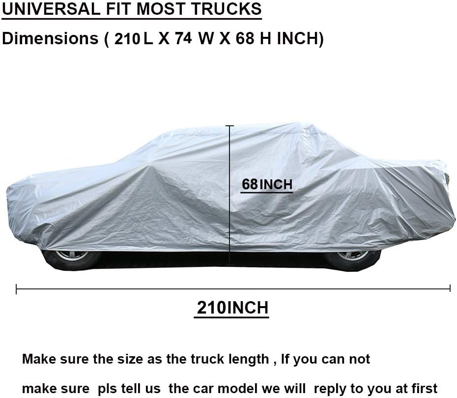 GUNHYI Pickup Truck Cover Waterproof All Weather, 6 Layer Full Size Cover Universal Fit Chevy S10/C10, Ford F100, RAM 1500, Silverado 1500, Tacoma Regular Cab Single Cab (Truck, up to 210 inch)