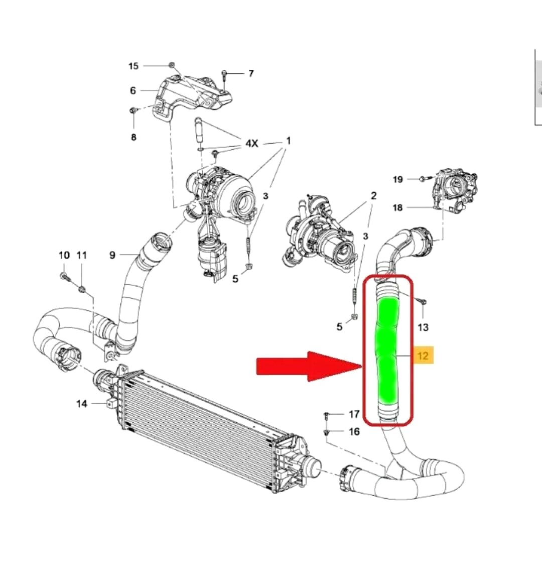 LLS-GERMANY Tubo d'aria di carica turbo compatibile con O.p.e.l. Mokka X, 1.6 CDTi (4x4), 110 CV, 136 CV, 1302287, GM 95371558, GM 39071730, GM 95194143, 835134