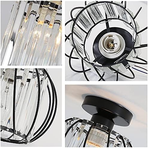 Pheashine Crystal Ceiling Light,Mini Modern Flush Mount Ceiling Light,Black Metal Crystal Chandelier Ceiling Lamp for Kitchen Hallway Dining Rooms Living Rooms Bar (Small Size)