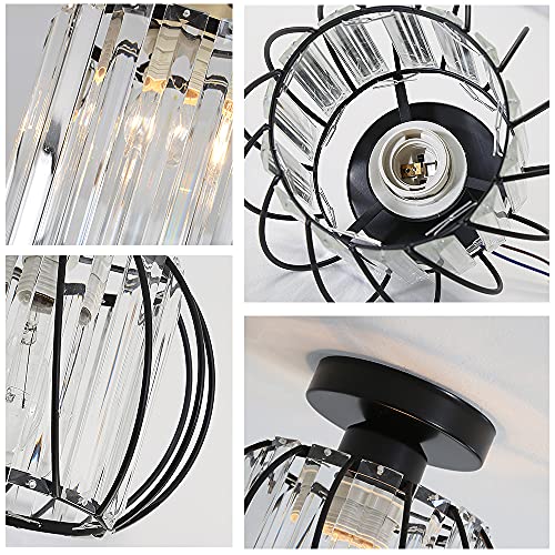 Delipop Semi Flush Mount Ceiling Light, Dimmable Small Metal Cage Hallway Light Fixtures Ceiling Lamps, Farmhouse Ceiling Light Fixture, Industrial Crystal Chandelier For Corridor Bathroom Kitchen #TOP6