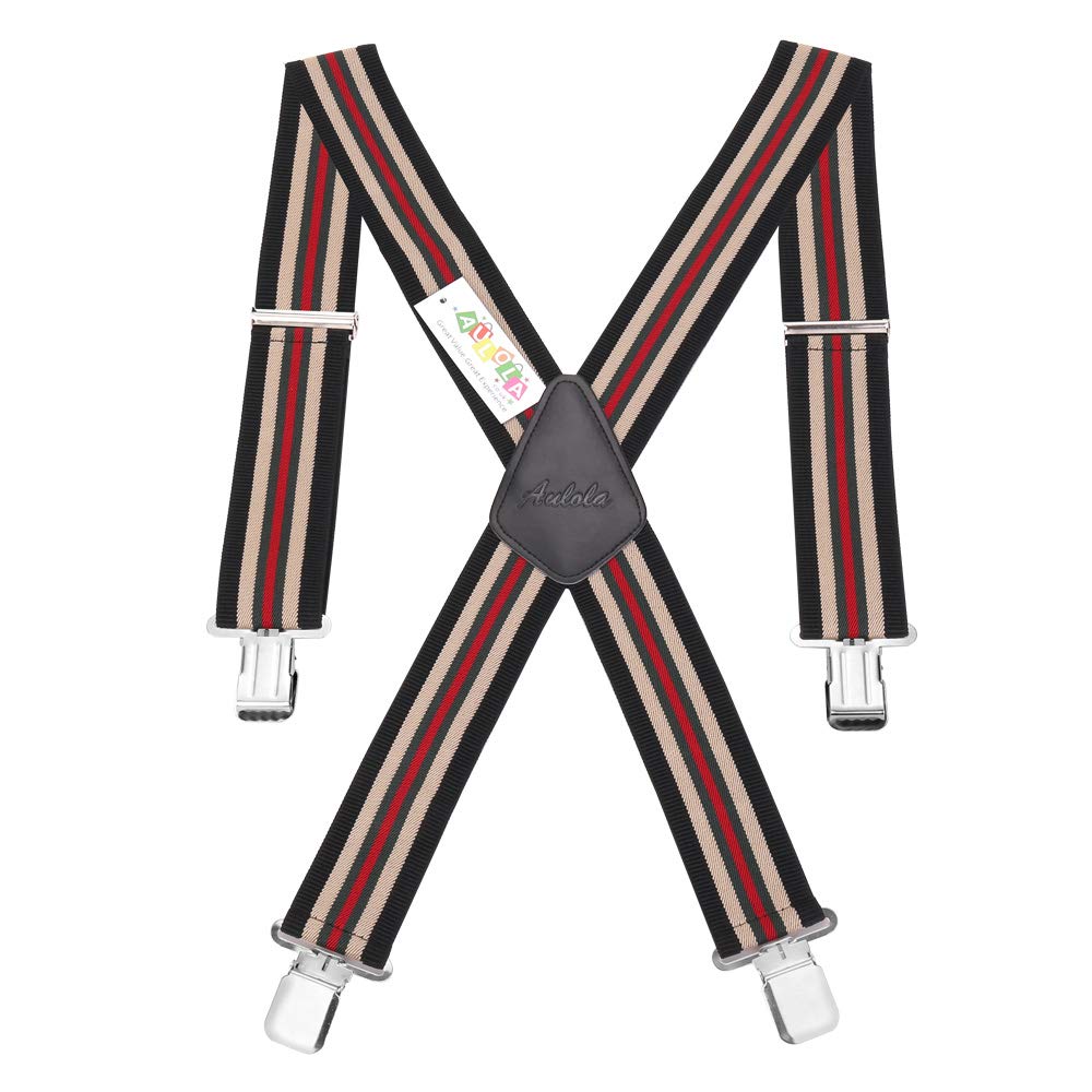 Aulola Men's Striped Braces Suspenders Durable 50Mm Elastic Thick Adjustable X Shape Trouser Braces Suspenders Belts With A Very Strong Clips