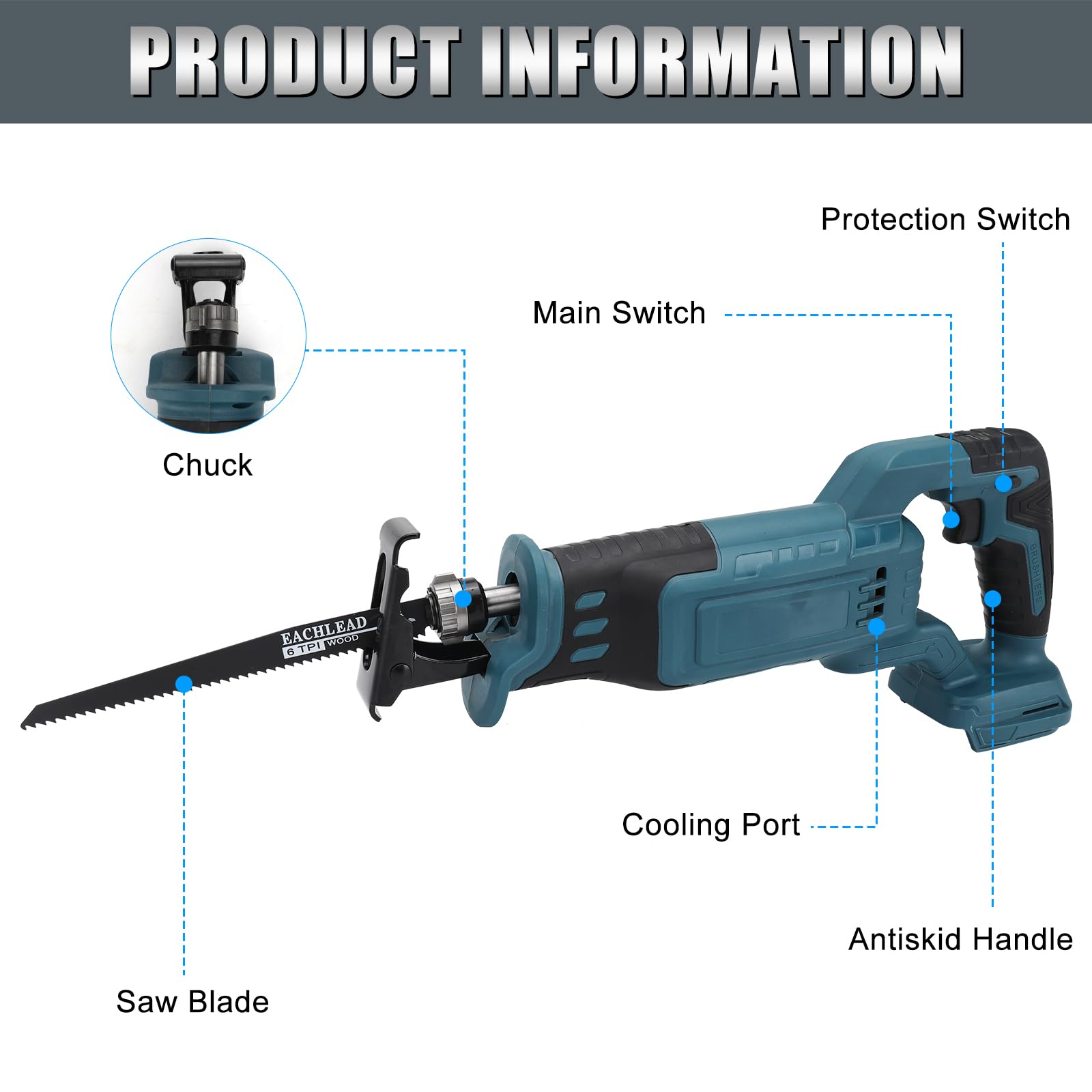 Sega Alternativa A Batteria 18V Compatibile Makita - Con 4 Lame Per Legno E Metallo - Foto 7