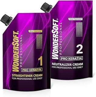 Wondersoft Pro Keratin Hair Straightening Kit, Professional Straightener Cream and Neutralizer Cream, 2-Step Treatment Price In India