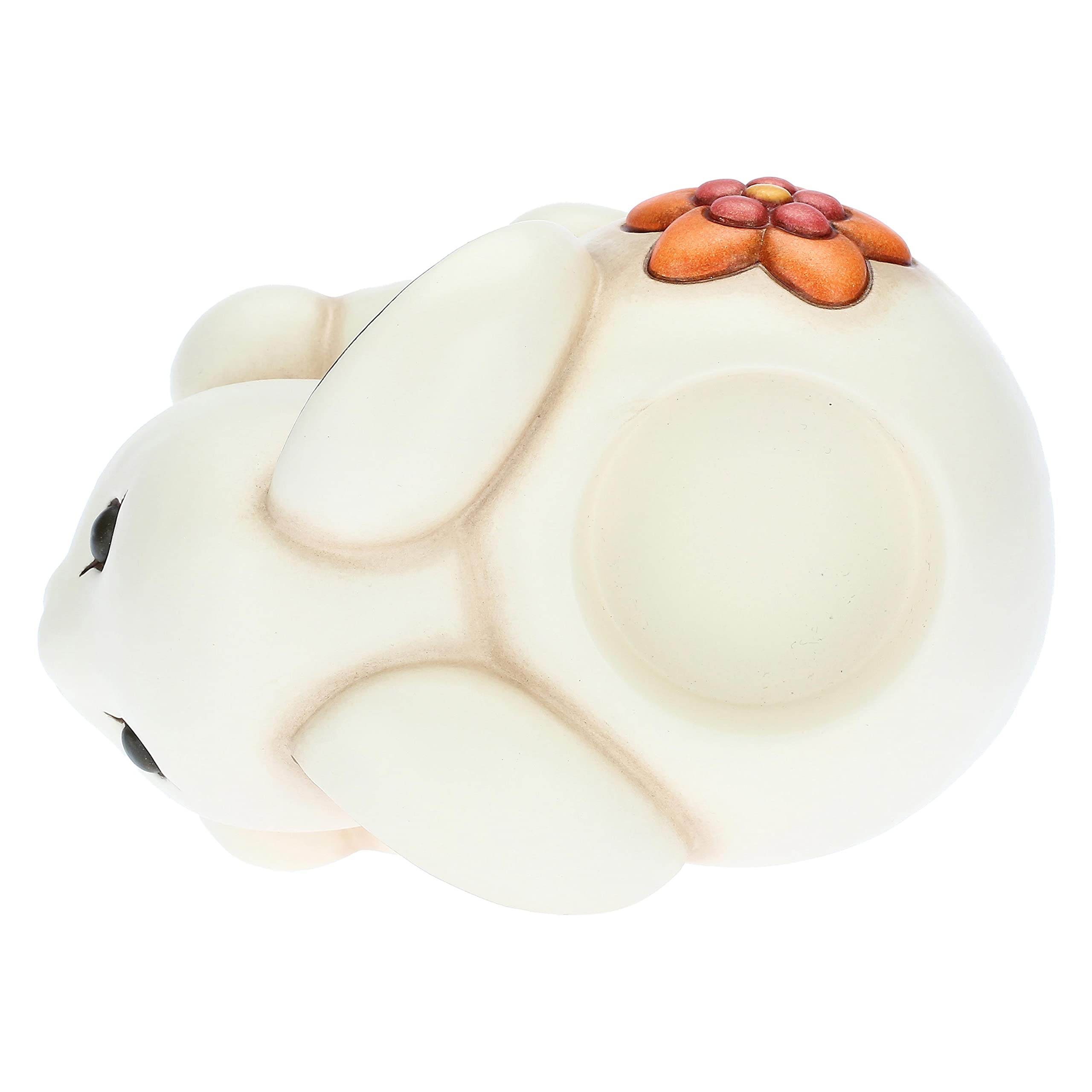 THUN Pasqua 2023, Porta Tea-Light Coniglietto in Ceramica Decorata a Mano, Linea Pasqua Favolosa, 12x8.2x6.6 cm h