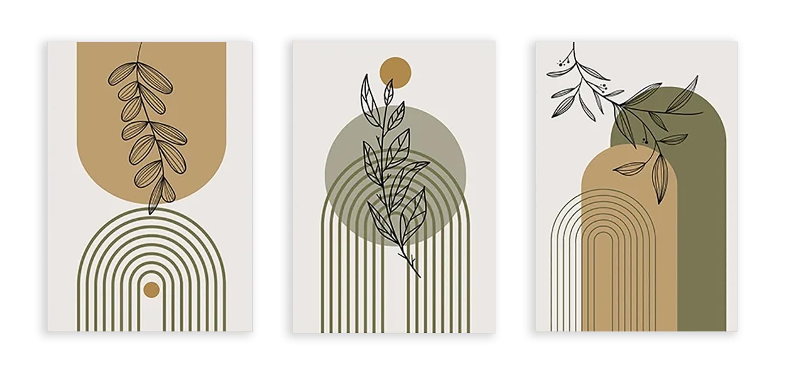 Affiche Boho Géométrique et Feuilles Vertes | Toile Salon Moderne - 8