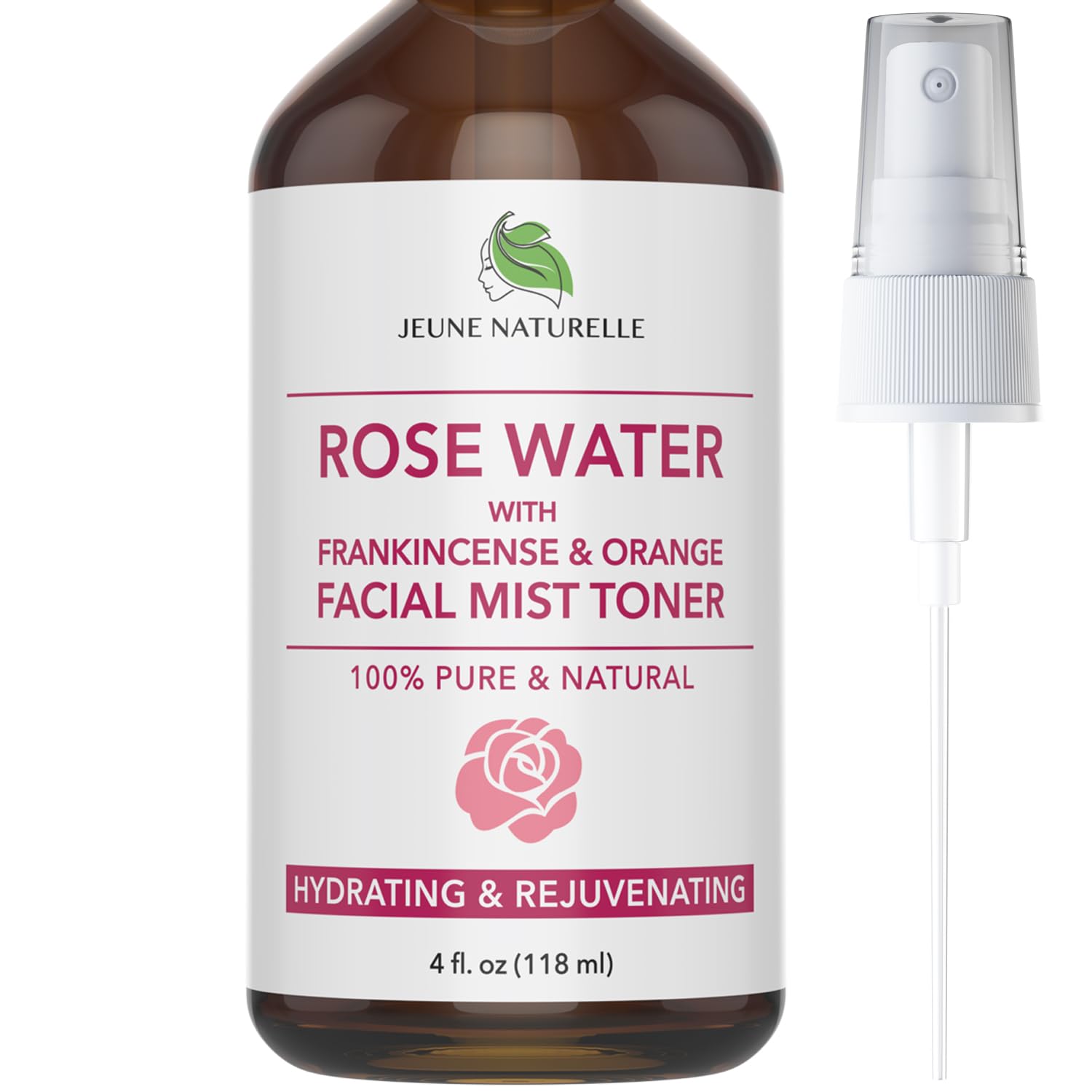 Rose Water Spray for Face - 100% Pure Rosewater with Frankincense & Blood Orange Facial Mist Toner, Alcohol Free, Dye Free, Body Mist & Face Mist - Steam Distillation, 4 oz