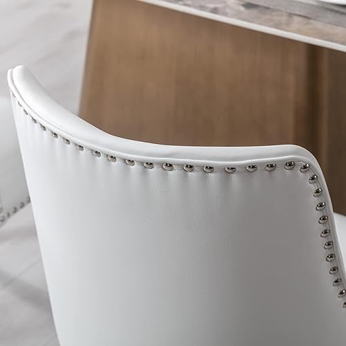 Miniatura 4 de Juego de 2 sillas de comedor tapizadas de mediados de siglo con adornos de cabeza de clavo con cojín de piel sintética y patas de madera para sala