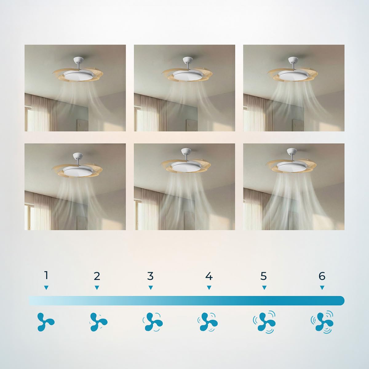 Cecotec Ventilatore da Soffitto Luce e Pale Retrattili EnergySilence Aero 4500 Puzzle Invisible White&LightWood. 30W, Motore DC, 42", LED, Telecomando, Timer, Estate/Inverno, Relax Totale