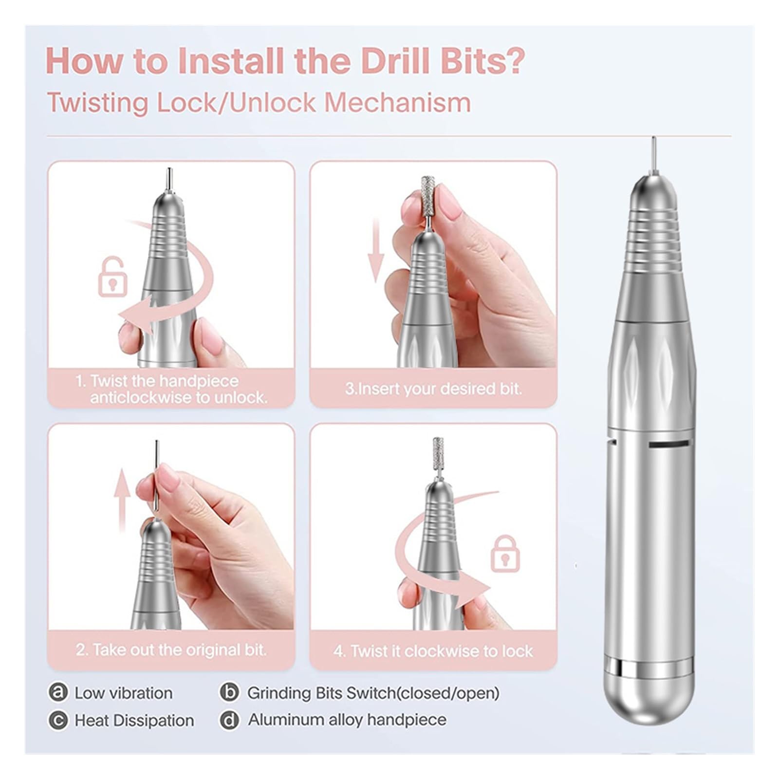 Lima elettrica per unghie 45000 RPM Nail Sander Machine Set Nail Drill Machine for Pedicure Manicure Taglierina elettrica ricaricabile for manicure con display LCD Lima precisa(White)