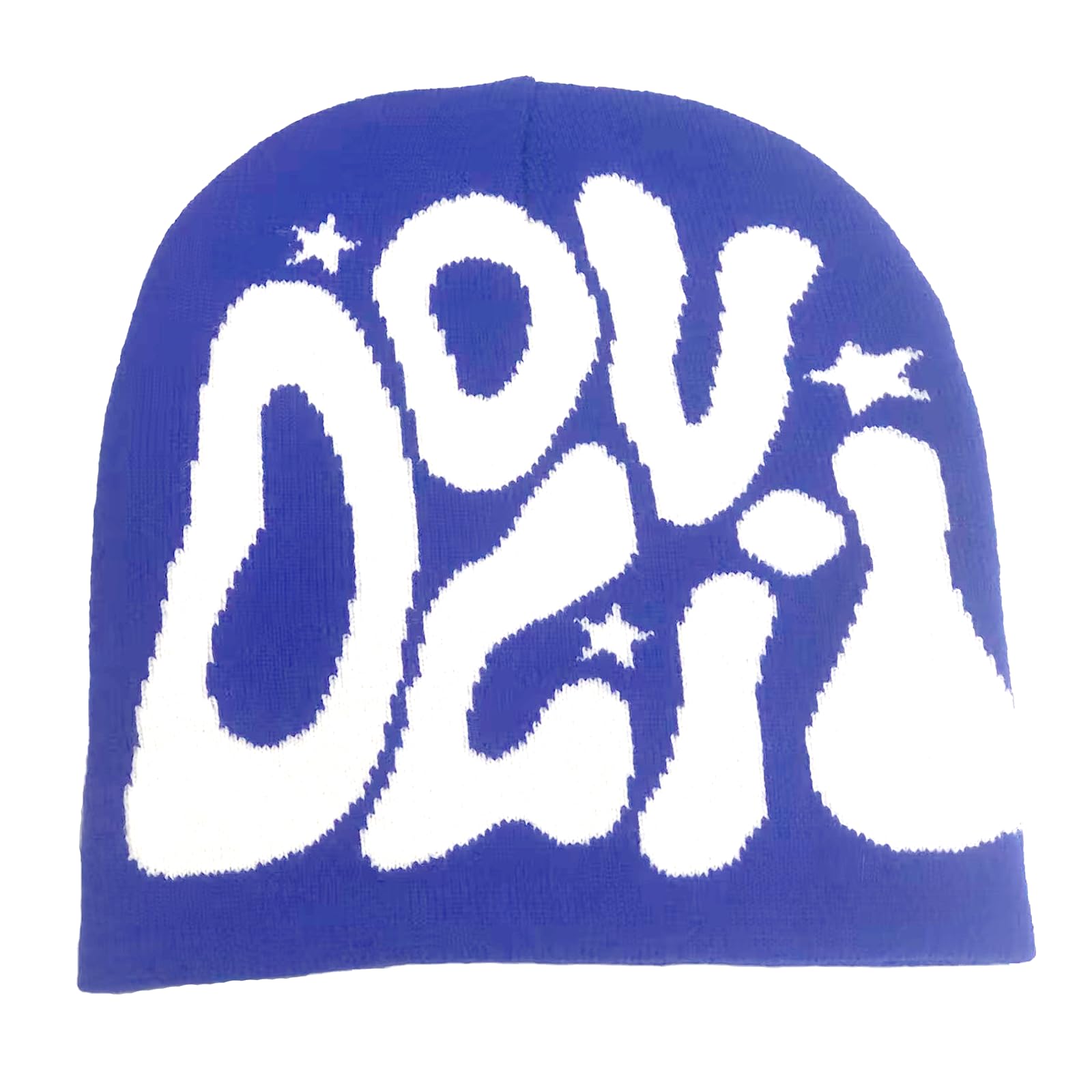 CORIRESHA Women Y2k Beanie Letter Graphics Knitted Hats Men Winter Outdoor Warm Caps One Size Navy Blue White