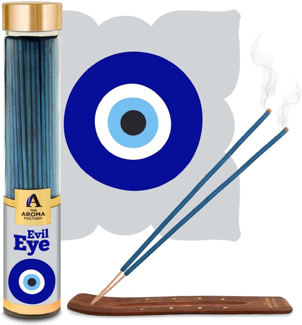 The Aroma Factory Agarbatti, Evil Eye Nazar Kavach Luxury Incense Sticks for Removing Negative Energy & Bring Luck, Natural Herbal Low & 0% Charcoal, 100g X 1 Bottle Pack