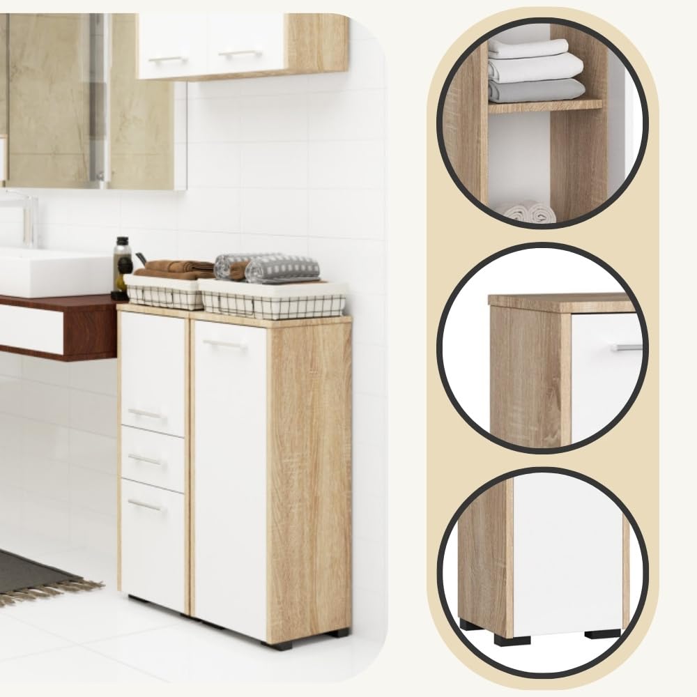 AKORD Meuble de Salle de Bain sur Pied Fin Simple Porte | Commode WC | Colonne Salle de Bain | Armoire Gain de Place | L30 x H82 x P30 cm | Porte à Gauche ou à Droite, Poids 12,5 kg