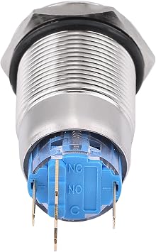 Health Gear Led Push Switch, On Off Switch 12v, Latching Push Button Switch, Stainless Steel Self Locking Push Switch, 1NO1NC(Blue)
