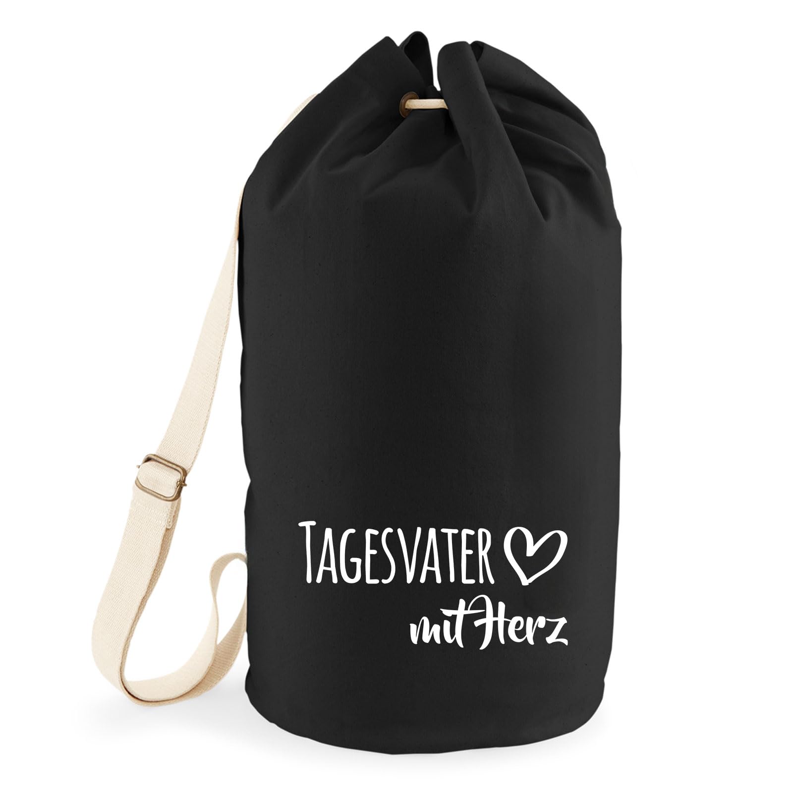 Huuraa Seesack Tagesvater mit Herz 20 Liter Black Baumwolle Rucksack Geschenkidee