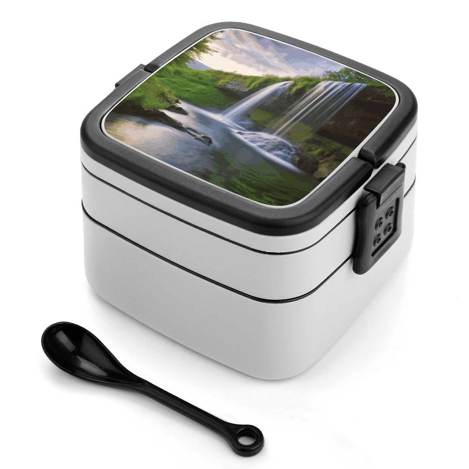 JTREHY Waterfall Landscape Lunch Box Double-Layer Portable Lunch Container Stackable Large Capacity Leakproof Bento Box for Dining Out Work Picnics Travel