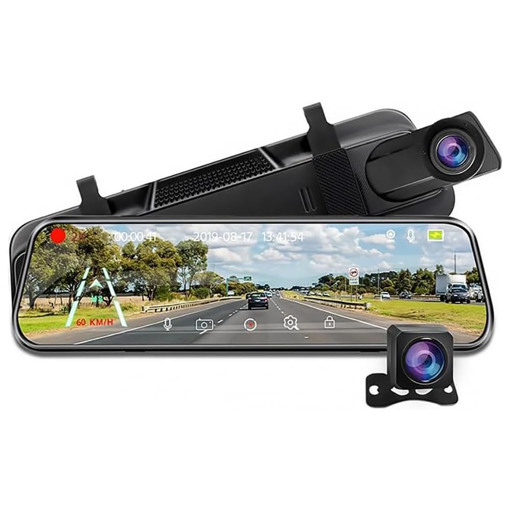 pour Nissan Juke 2010-2025 Dash Cam Rétroviseur, 10" Écran Tactile Caméra de Voiture 2K Avant et 1080P Arrière, Vision Nocturne,2K+1080P+WiFi