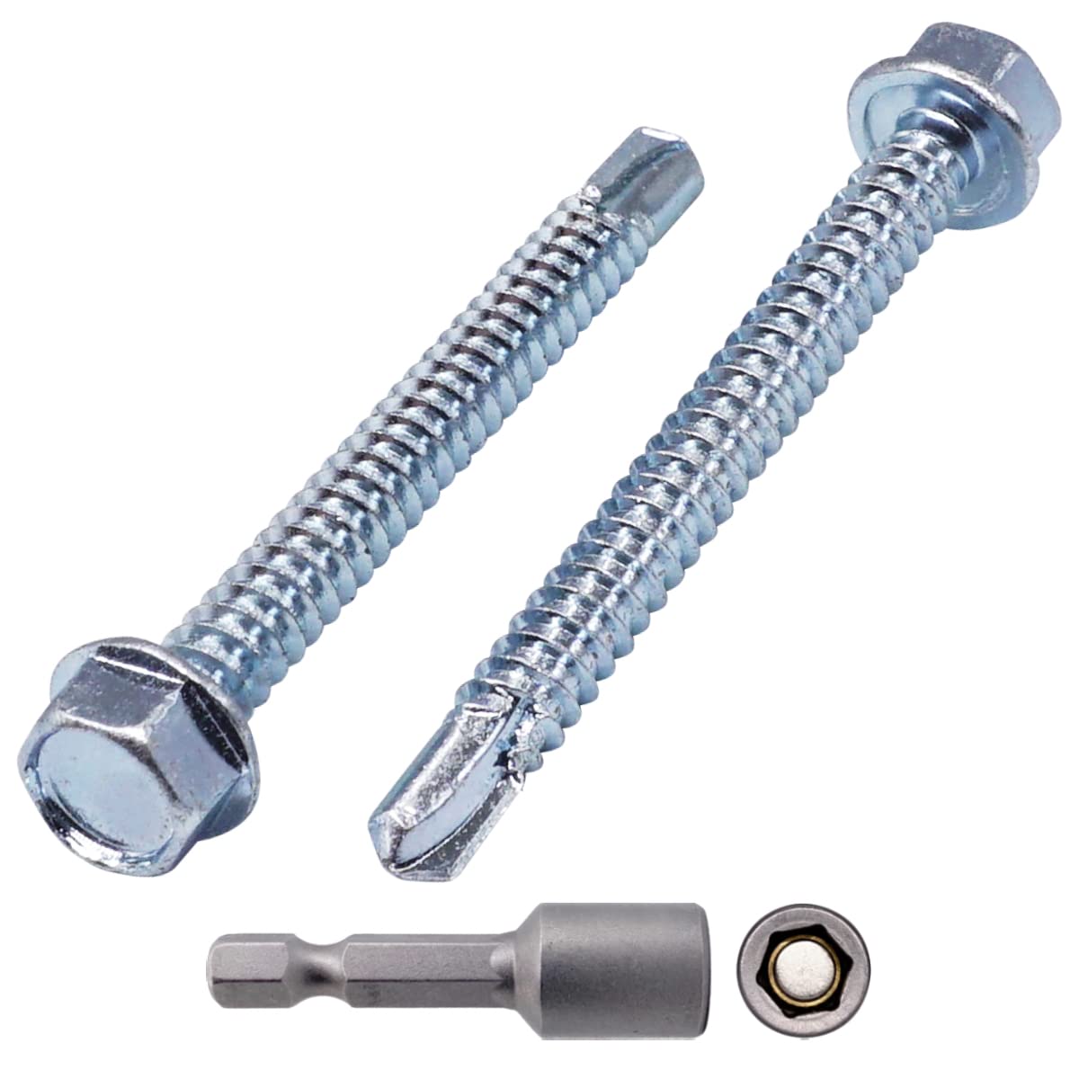 SKIR'CO (50 pcs) DIN 7504 K Zinc Plated Steel 6.3 x 60 mm Screws, Self-Drilling Sheet Metal Screw, Hex Head