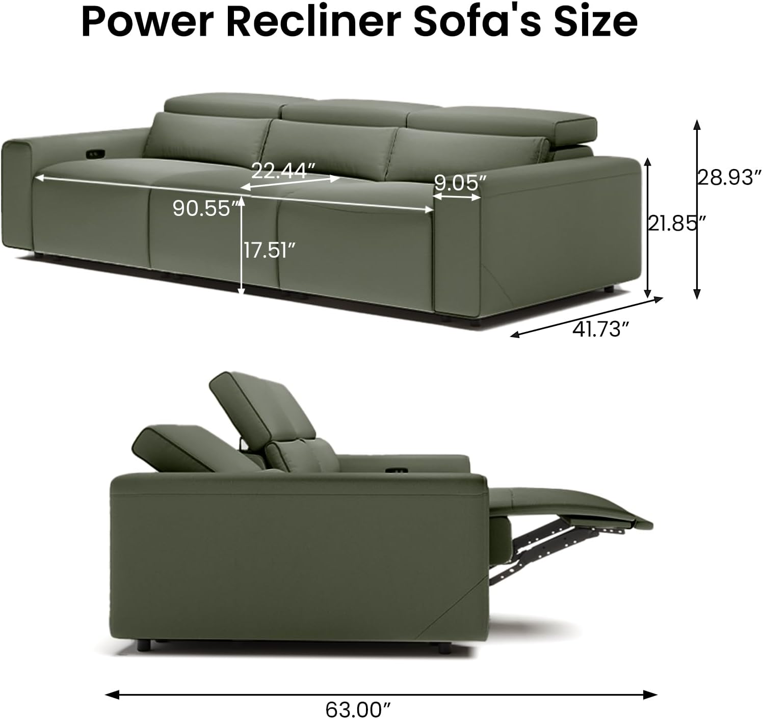 POVISON Smart Power Recliner Sofa Dimensions