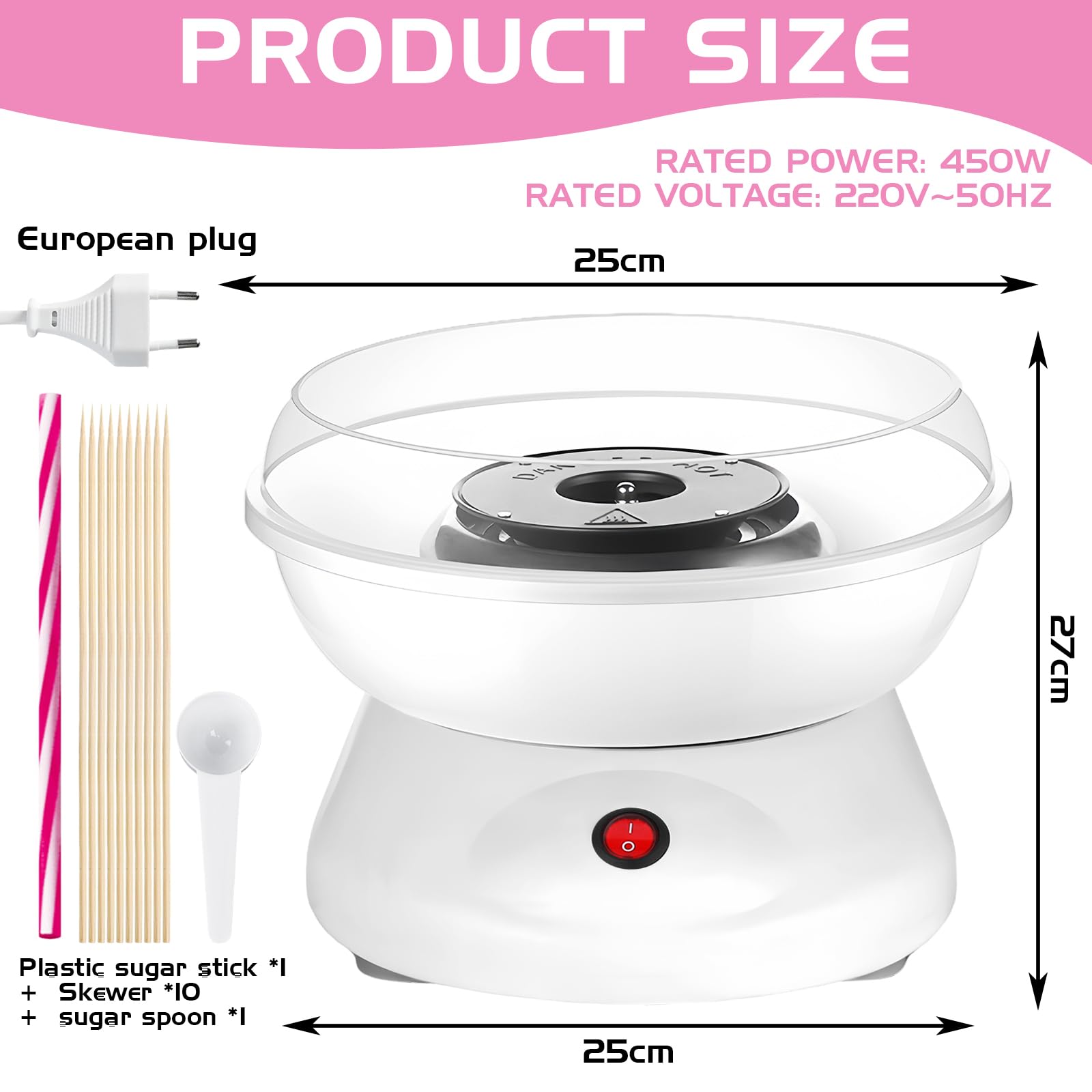 Machine À Barbe À Papa, Cotton Candy Machine, Machine À Bonbons En Coton, Électrique Candy Floss Maker 450w Avec Accessoires Pour Anniversaire Diverses Fêtes Facile À Utiliser Et À Nettoyer