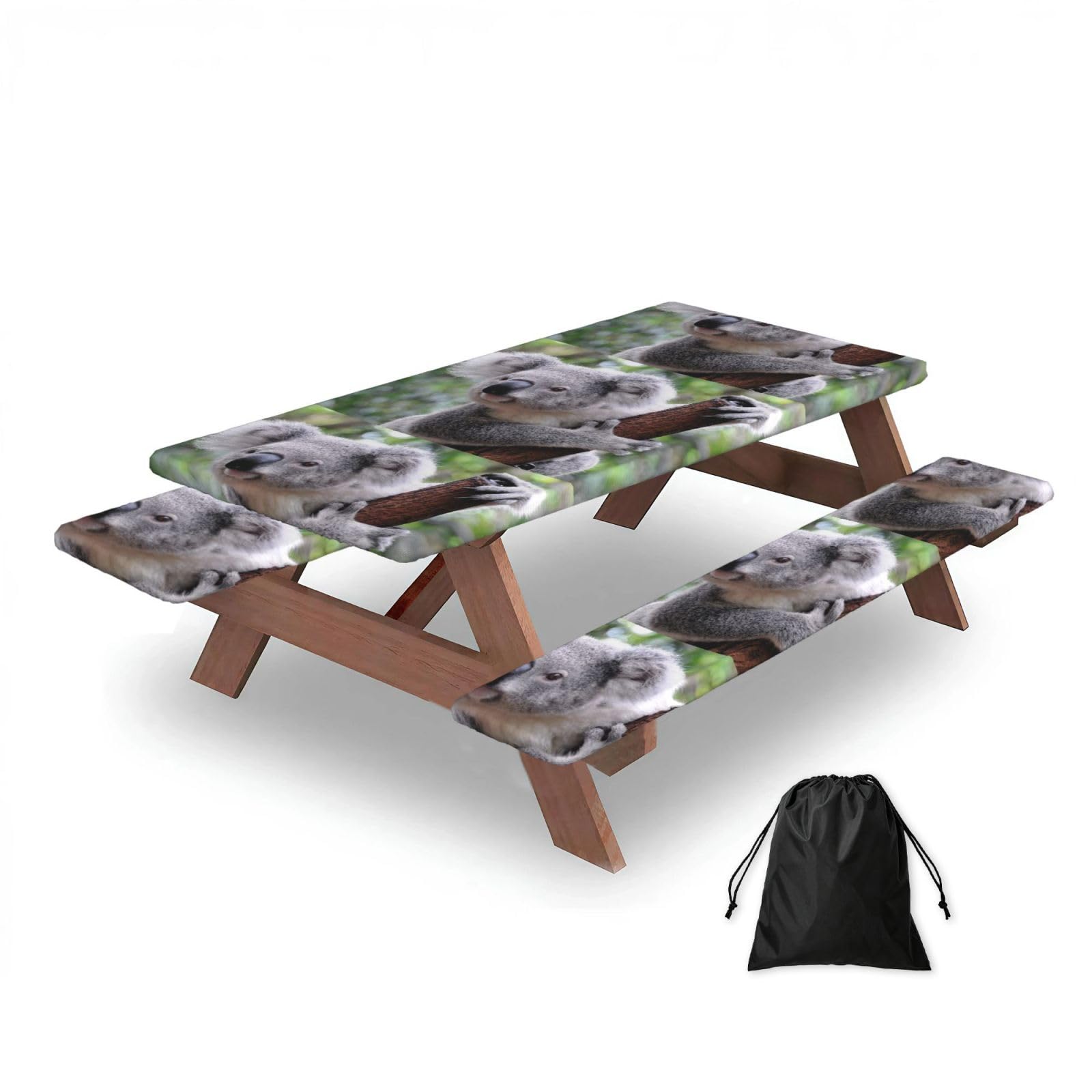 Dopklna As Picture Koala On Branch, Picnic Table Cover With Bench Covers -Waterproof Elastic Fitted Tablecloth For Garden Camping Patio 76X152cm