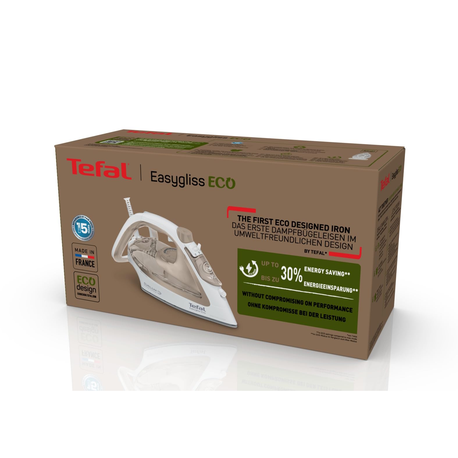 Tefal FV5780 Easygliss Eco Fer à repasser à vapeur | 2800 W | Effet pressing 240 g/min | Vapeur automatique 50 g/min | Vapeur verticale | Semelle Durilium AirGlide | 88% recyclable | Mode |