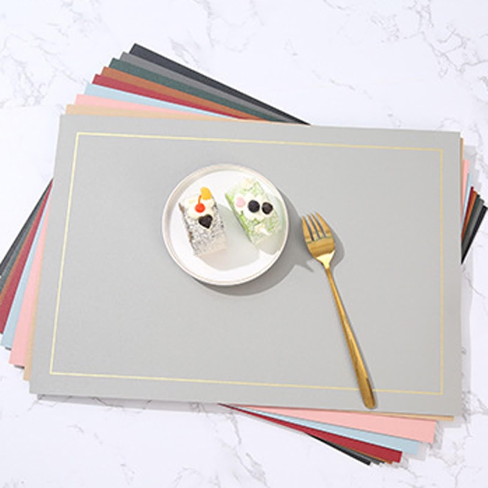 Platzset Vintage 4er Set, Esstisch Unterlage Leder 30x43cm Einfarbig Hellgrau für Küche Restaurant Speisetisch