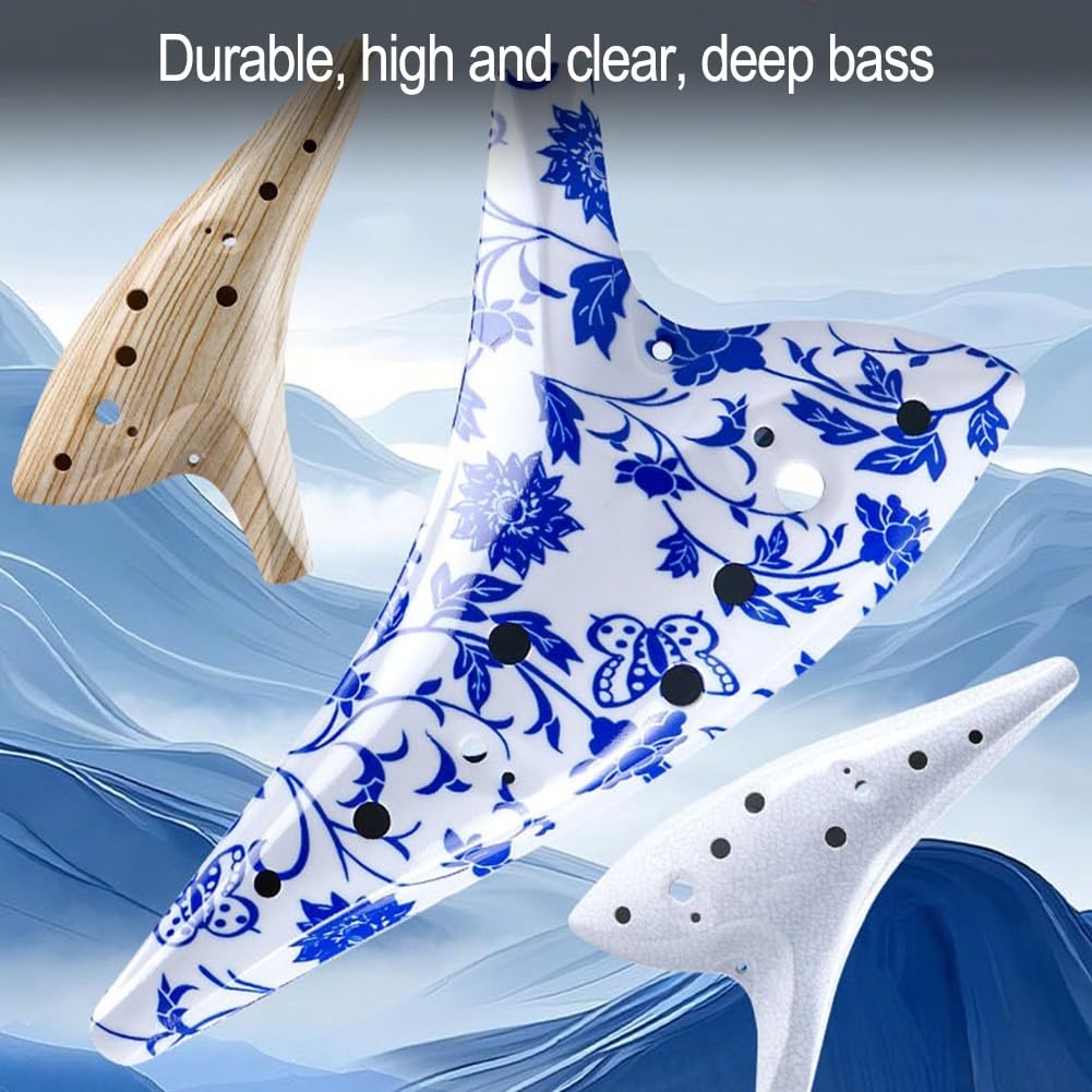 DAZZLEEX Ocarina Alto Do en céramique 12 trous 12 trous, instrument de musique à vent finition lisse en résine avec sac de protection, parfait pour tout amateur de musique (fleur)