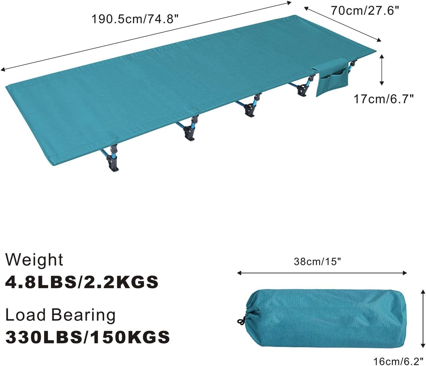 Ultralight Folding Tent Camping Cot Bed Portable Compact for Outdoor Travel Lightweight Backpacking(190cmx70cm) (Black)