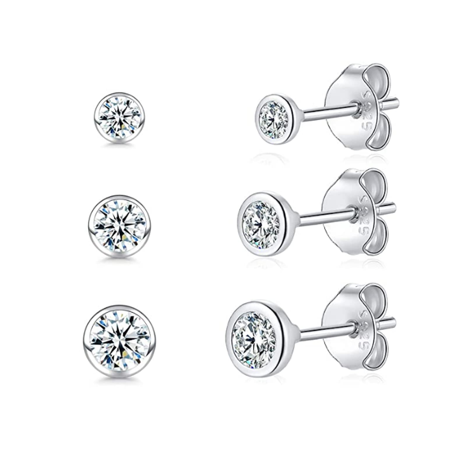Kleine Ohrstecker für Damen Herren Mädchen - ohrstecker silber 925 gold silber winzige runde Zirkonia Sterling Silber Ohrstecker CZ kleine Knorpel Tragus Ohrringe (2/3/4/5 mm)