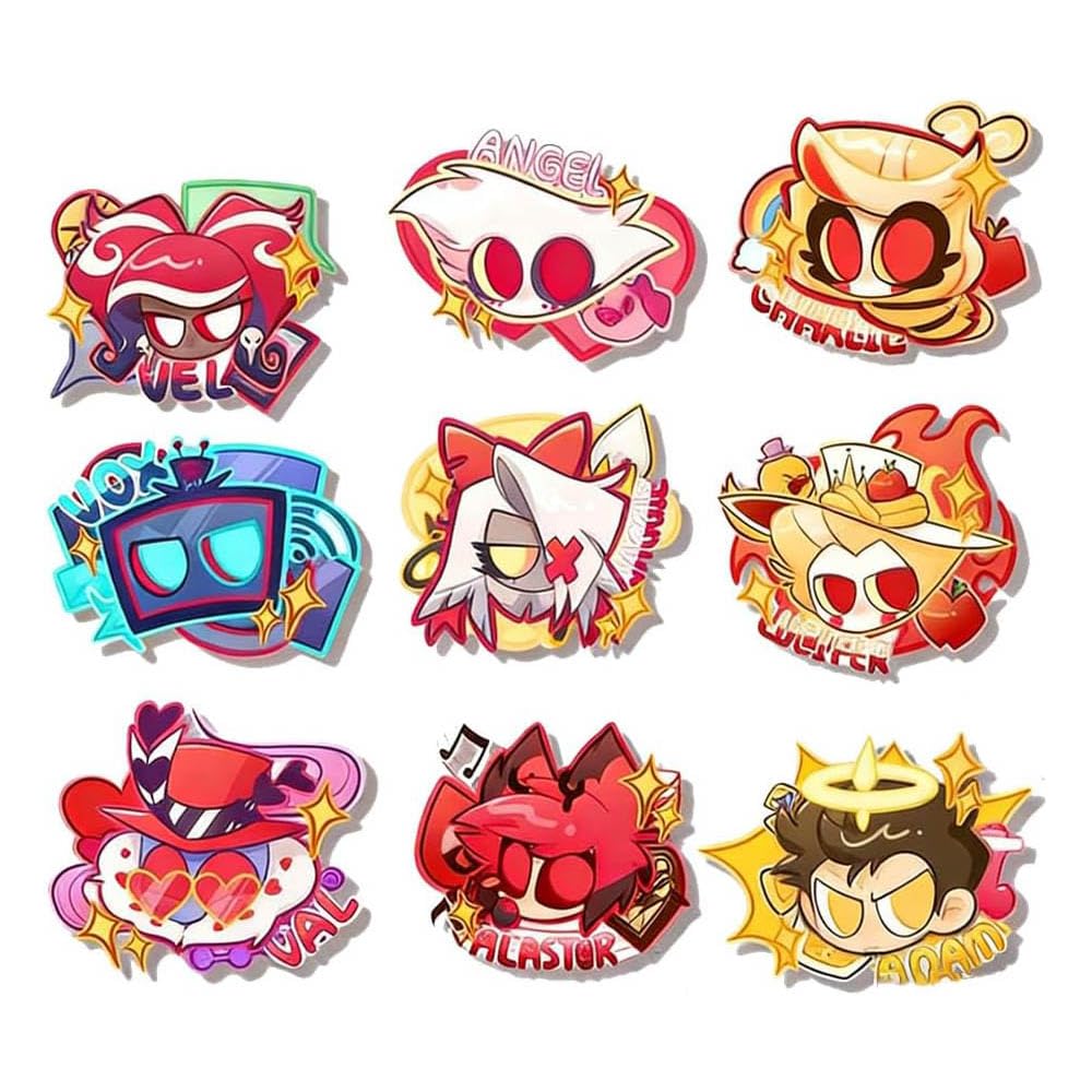 9 Pcs HazbisHotel Badge Anime Figure Brooch Cool Pins, Acryl, HazbisHotel Cosplay Accessories