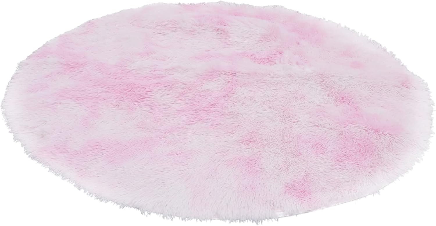 Ciieeo Round Tie-Dye Floor Rug Plush Decorative Mat for Living Room and Bedroom Soft Long Pile Area Rug Machine Washable