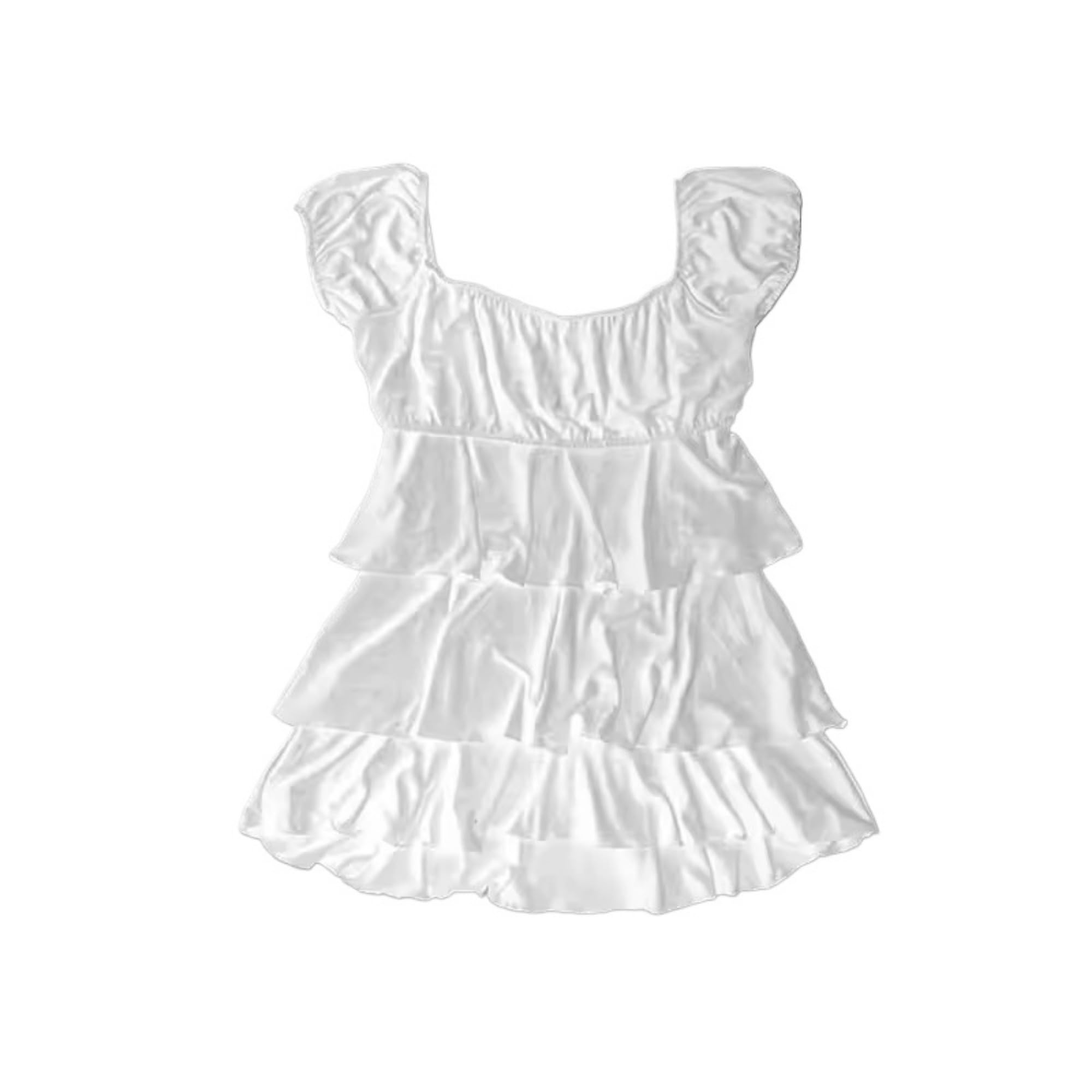 Coquette Ruffle Tops Women Cute Summer Lace Peplum Babydoll Top Teen Girls Y2k Grunge 2000s Cottagecore Clothing (S,White)