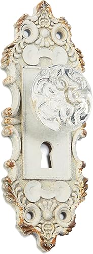 Tripar Pomo decorativo de peltre antiguo para colgar en la pared, pantalla blanca, diseño vintage con acabado pintado a mano, respaldo de metal de