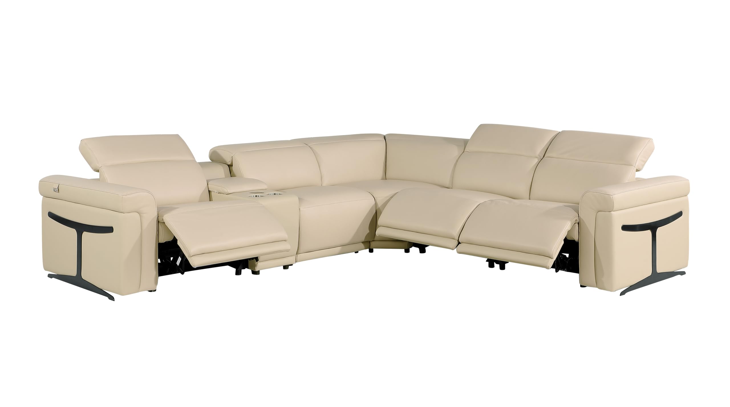 BlackJack Furniture Riccardo 6-Piece Top Grain Italian Leather Sectional Sofa with 3 Power Reclining Couch Seats, USB & Wireless Chargers, Headrests,