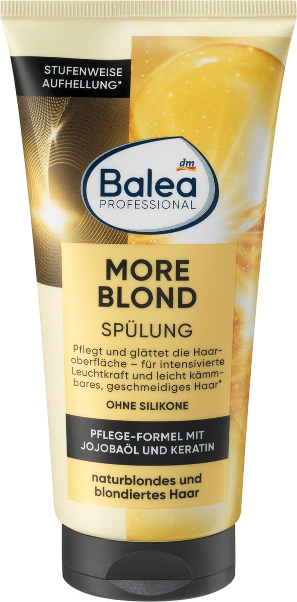 Balea 3er-Set Haarpflege: Professional Spülung More Blond mit Jojobaöl & Keratin für naturblondes & blondes Haar, 2 x 200 ml + Haarspülung Lemon Squeezy Geschmeidigkeit & Kämmbarkeit, 200 ml, (600 ml)