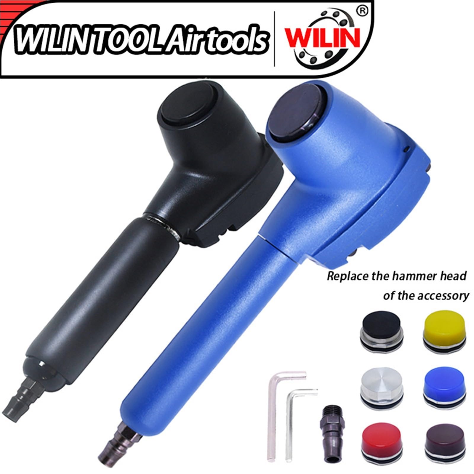 Martillo neumático de Mano con Mango Extensible, Kit de 6 Puntas de dureza Diferente for plástico, Acero y Tira de Goma.(Black)