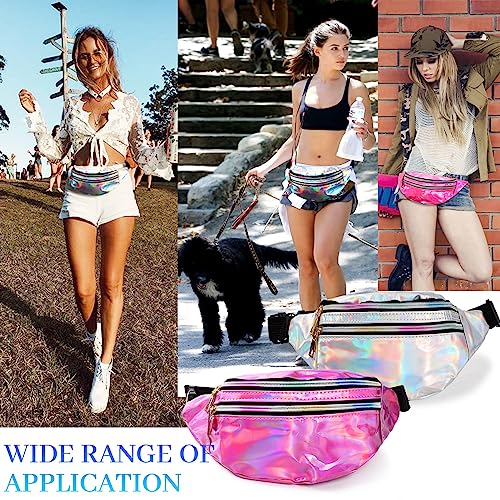JunD Metallic Bauchtasche Damen - Holografische Gürteltasche aus PU Leder, Wasserdicht und Reflektierend, 80er & 90er Jahre Retro-Stil (Silber+Rosa), 2 Stück