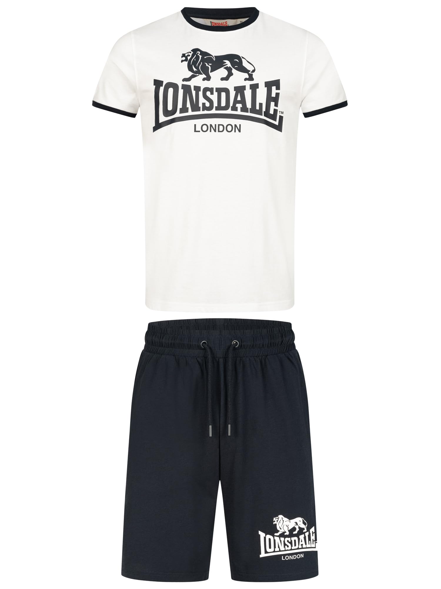 Lonsdale Męski zestaw t-shirtów i szortów, normalny krój, MAIST, biały/granatowy, XXL
