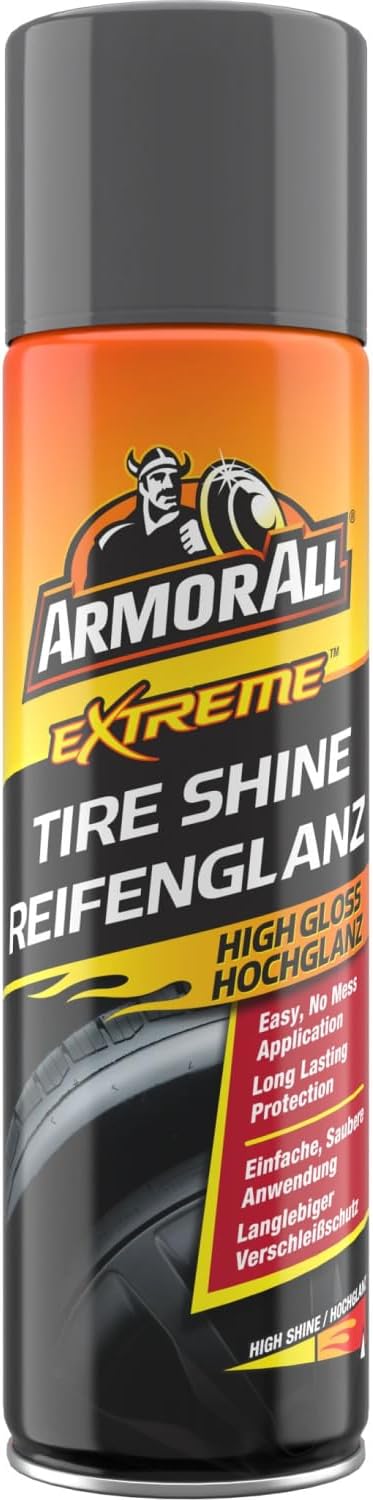 Armor All Extreme Tyre Shine Aerosol 500ml – High Gloss Tyre Spray for Deep Black Finish, No‑Wipe Formula, Long‑Lasting Shine & Protection