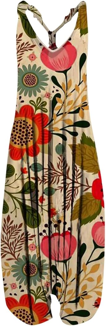 OIOLOYJM Summer Plus Size Boho Overalls for Women 2025 Fashion Jumpsuits Loose Fit Rompers Floral Printed Baggy Harem Pants