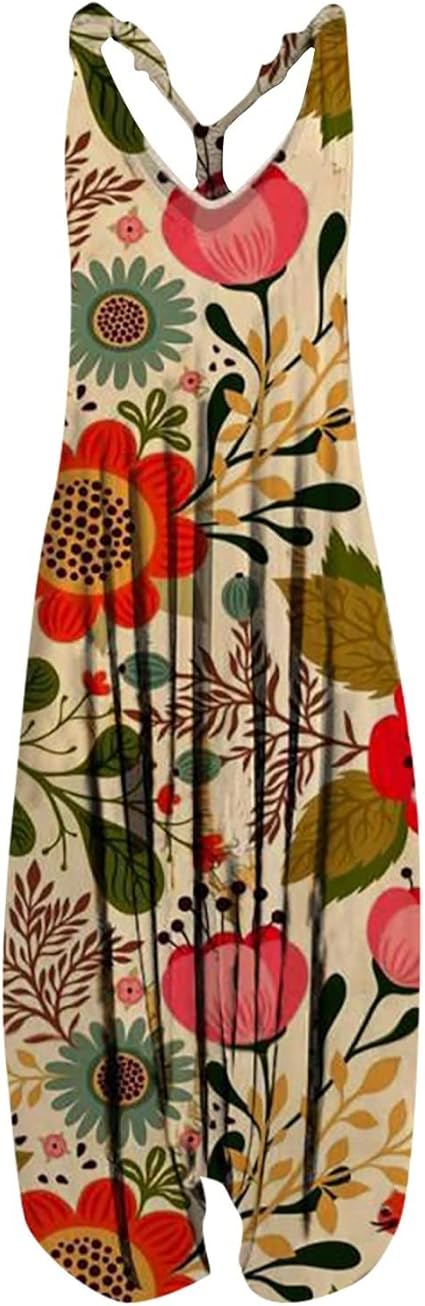 OIOLOYJM Summer Plus Size Boho Overalls for Women 2025 Fashion Jumpsuits Loose Fit Rompers Floral Printed Baggy Harem Pants