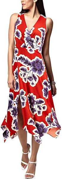 Anne Klein Womens Floral Print Midi Dress