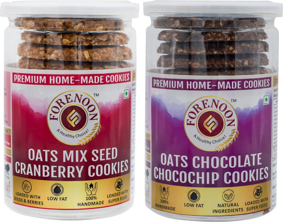 Fore Noon Chocolate Chocochip oats & Mix Seed Cranberry Oats Cookies (356 g, Pack of 2) (B0CK21NFQC) Amazon Price History, Amazon Price Tracker