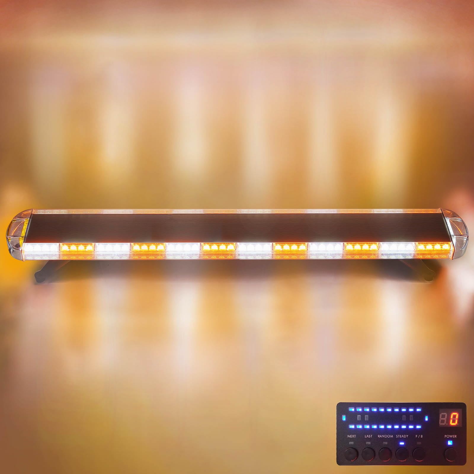 55 inch Amber/White nterval 12V-28V LED Light Wrecker Beacon Flashing Light Strobe Light Bar Emergency LED LightBar Trailer LED Light Bar