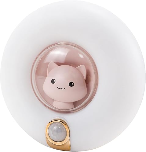 Luz nocturna de gato rosa, luz con sensor de movimiento, luz nocturna magnética recargable inalámbrica para niños, lámpara de gato de brillo